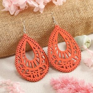 ❤️Boho Orange Wood Water Drop Earrings